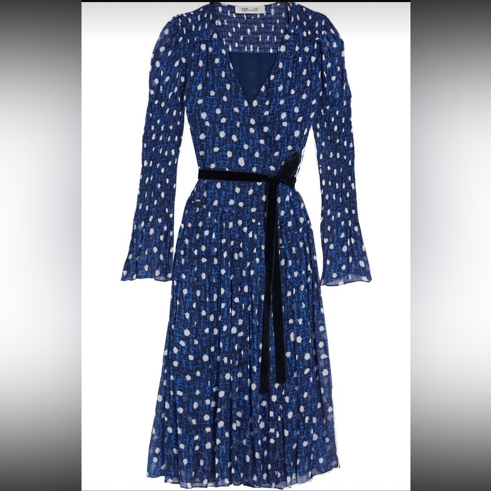 Elegant Blue Polka Dot Dress